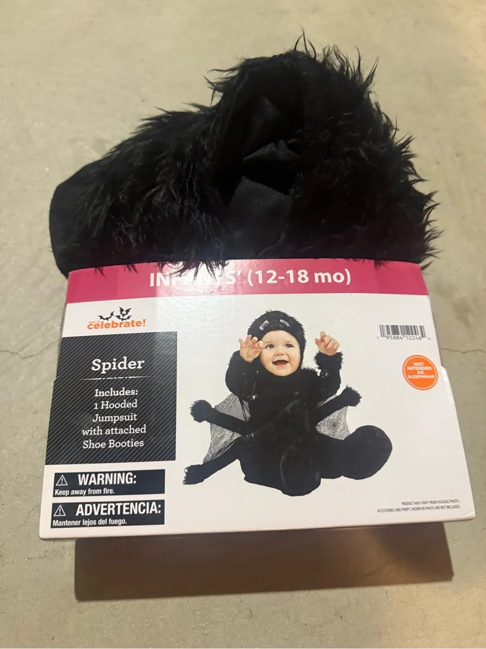 Infant Spider Hooded costume Jumpsuit in Black (12-18 mo)